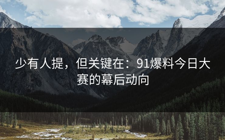 少有人提,但关键在:91爆料今日大赛的幕后动向