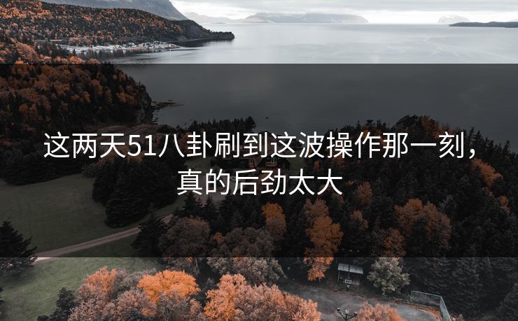 这两天51八卦刷到这波操作那一刻，真的后劲太大